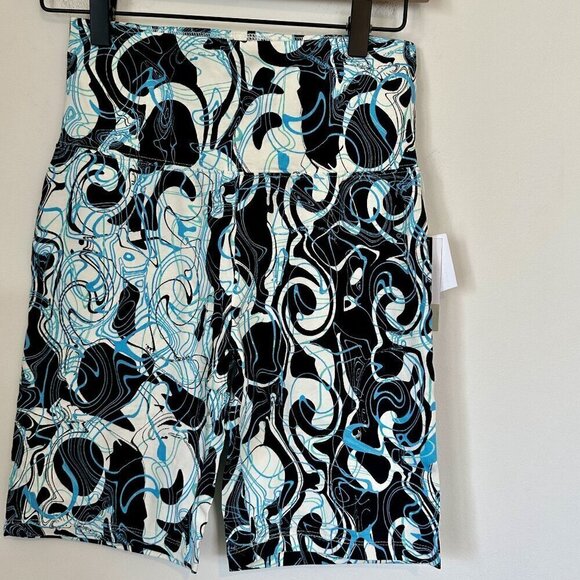 NWT BP by Nordstrom High Waist Bike Shorts in Black Blue Meridian Print - Small - Picture 3 of 6